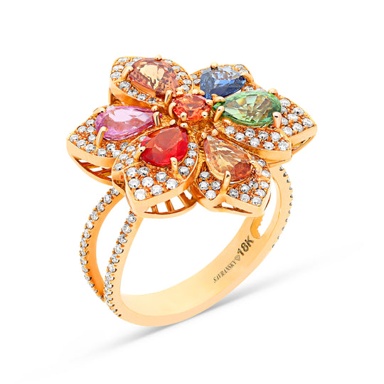 Sapphire Mix Flower Shaped Ring - 3.65 Carat