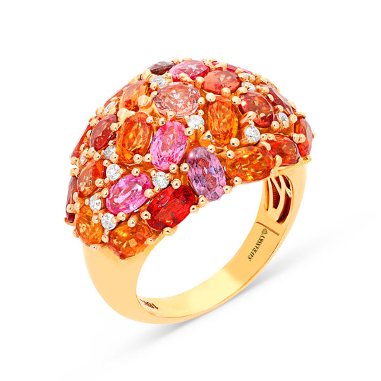 Orange Sapphire Mix Dome Statement Ring