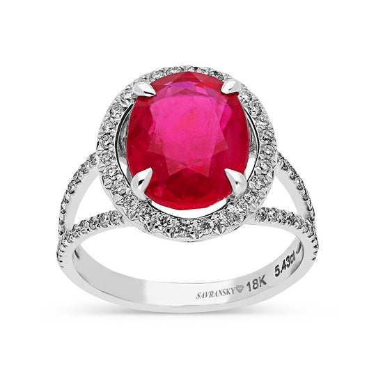 Oval Cut Red Ruby Birth Stone Split Shank Ring