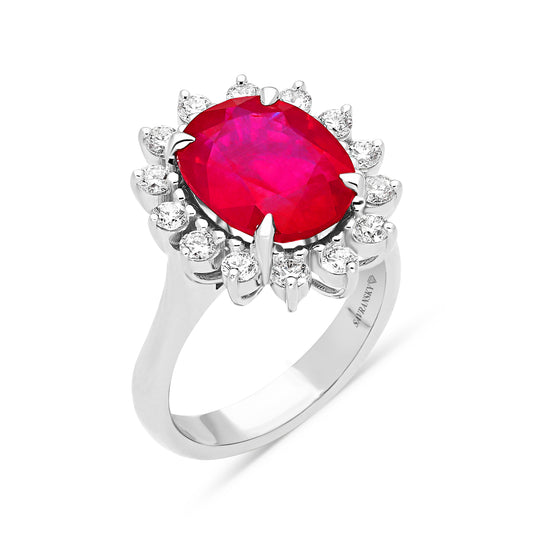 Red Ruby Flower Shaped Ring - 6.7 Carat