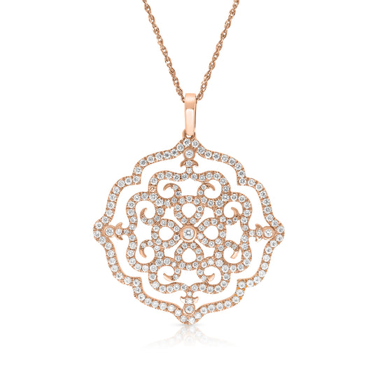 Rose Gold Filigree Diamond Pave Pendant - 1.4 Carat