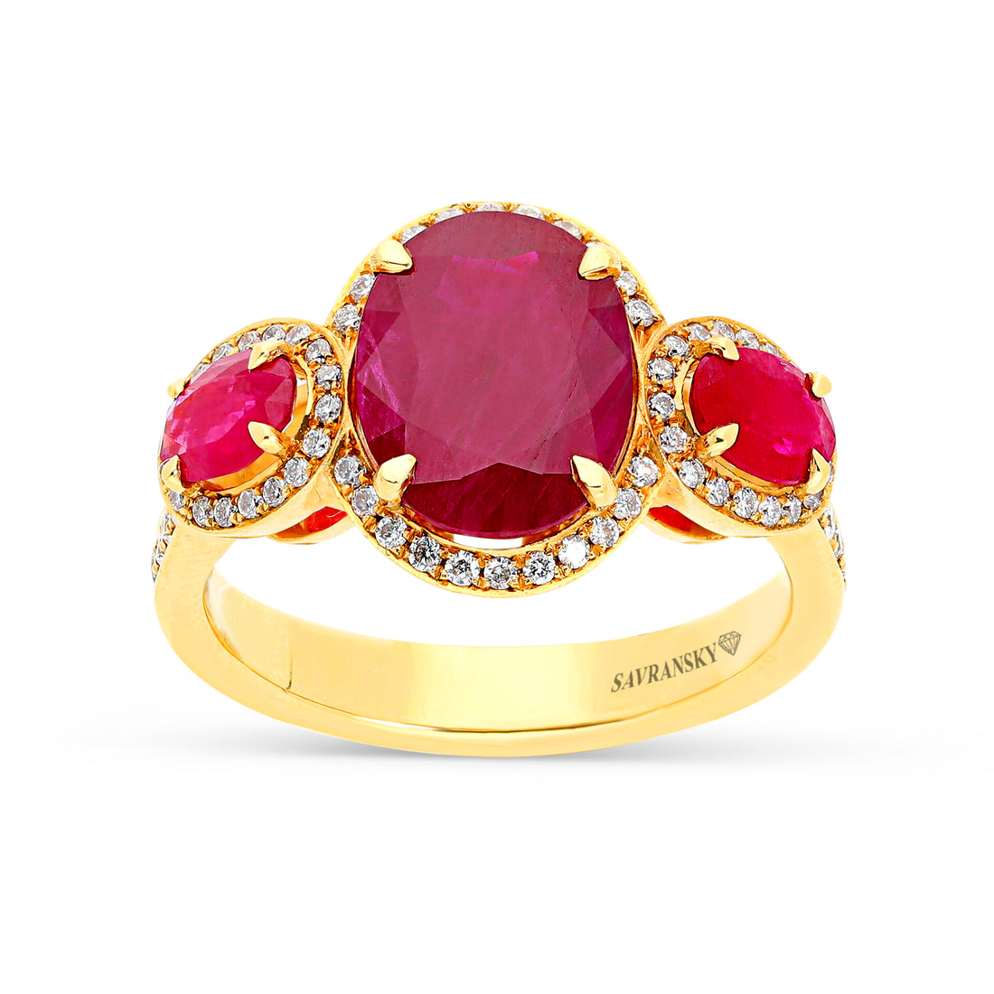 Oval Cut Natural Ruby Three Stone Birthstone Ring - 4 Carat