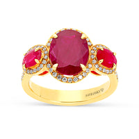 Oval Cut Natural Ruby Three Stone Birthstone Ring - 4 Carat