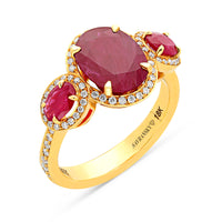 Oval Cut Natural Ruby Three Stone Birthstone Ring - 4 Carat