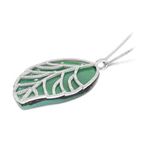 Green Agate Stone and Diamond Leaf Pendant