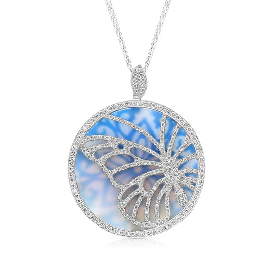 Blue Agate Stone and Diamond Butterfly Pendant - 1.2 Carat
