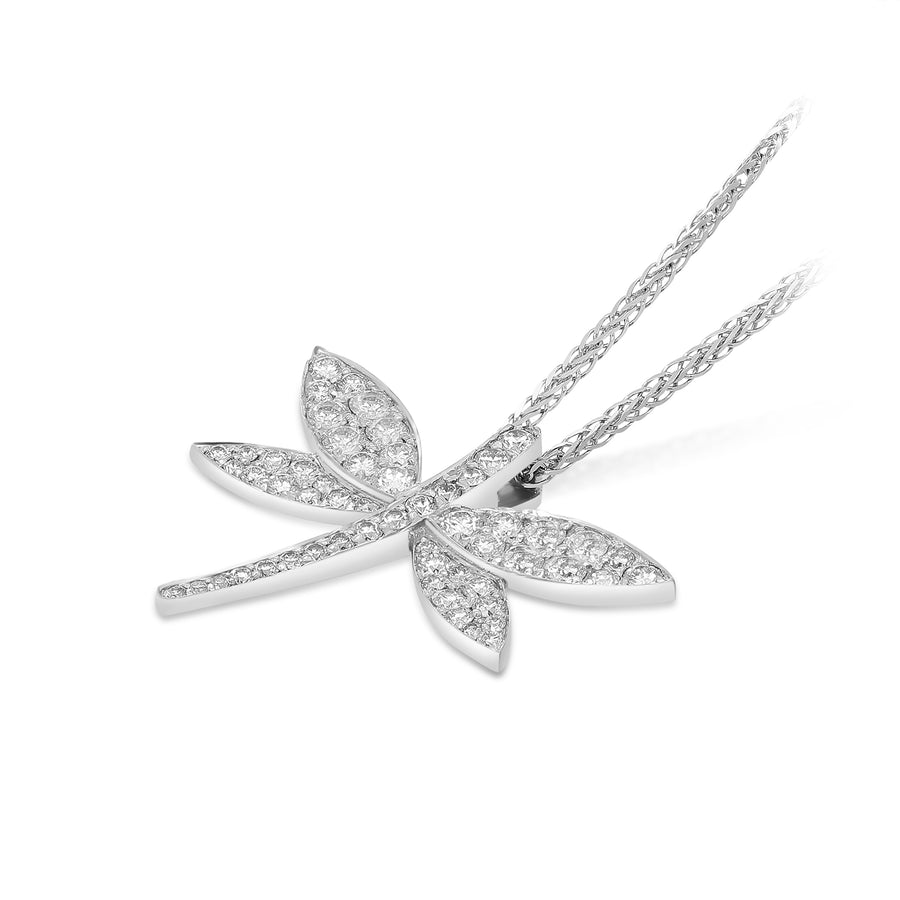 White Gold Diamond Studded Dragonfly Pendant  -.80 Carat