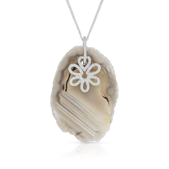Agate Stone and Diamond Flower Pendant