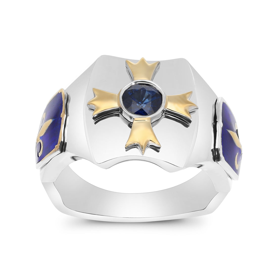 Blue Sapphire Knights Fleur De Lis Signet Ring -.6 Carat