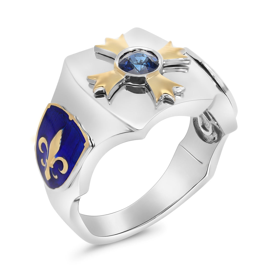 Blue Sapphire Knights Fleur De Lis Signet Ring -.6 Carat