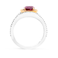 Pinkish Redish Ruby Unique Split Shank Birthstone Ring
