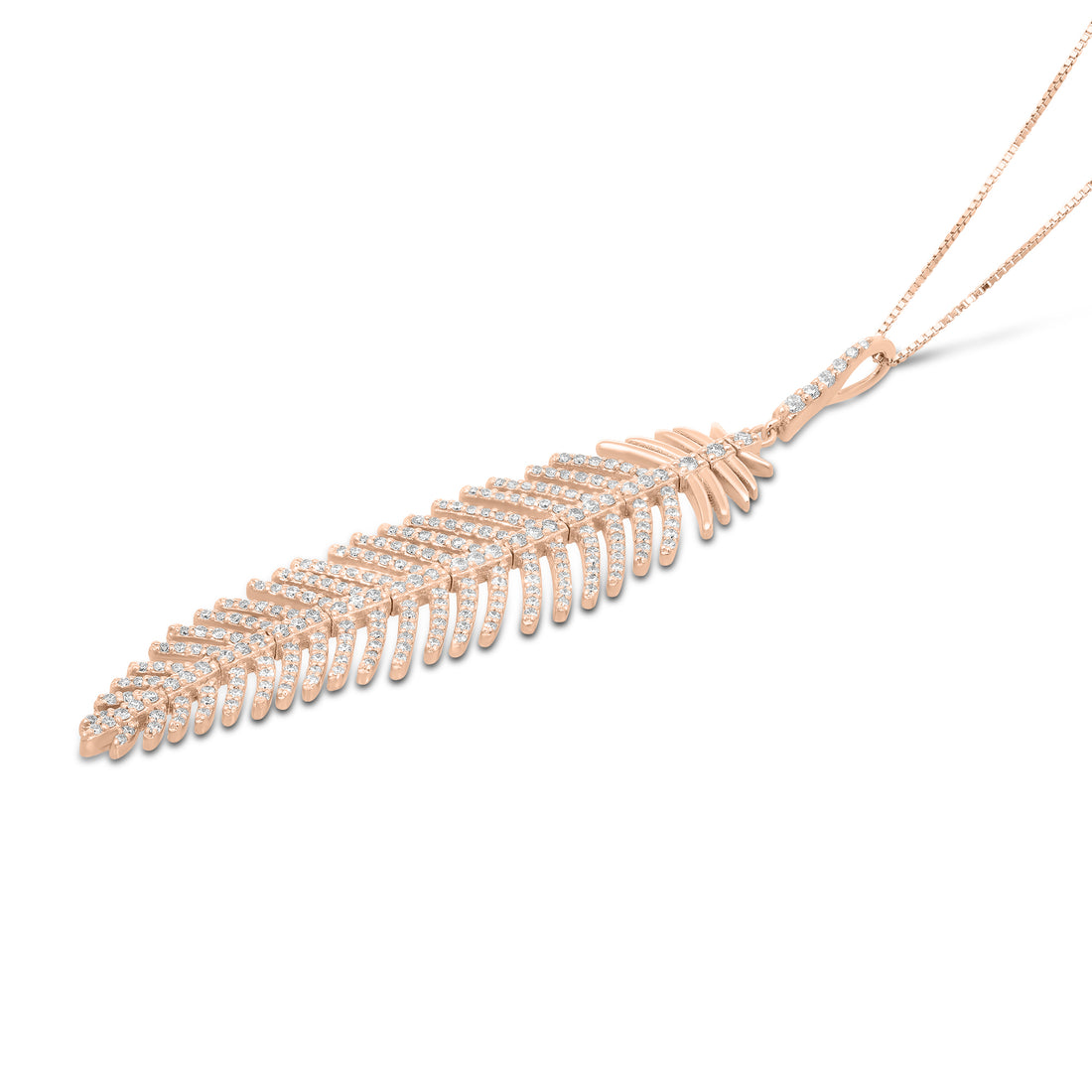 Rose Gold Diamond Feather Pendant - 1.3 Carat