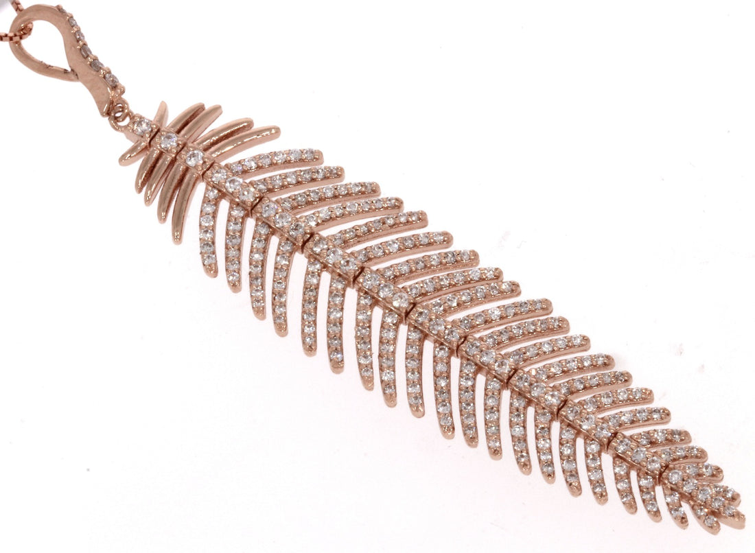 Rose Gold Diamond Feather Pendant - 1.3 Carat