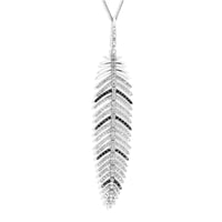 White and Black Diamond Feather Pendant Necklace - 1.3 Carat