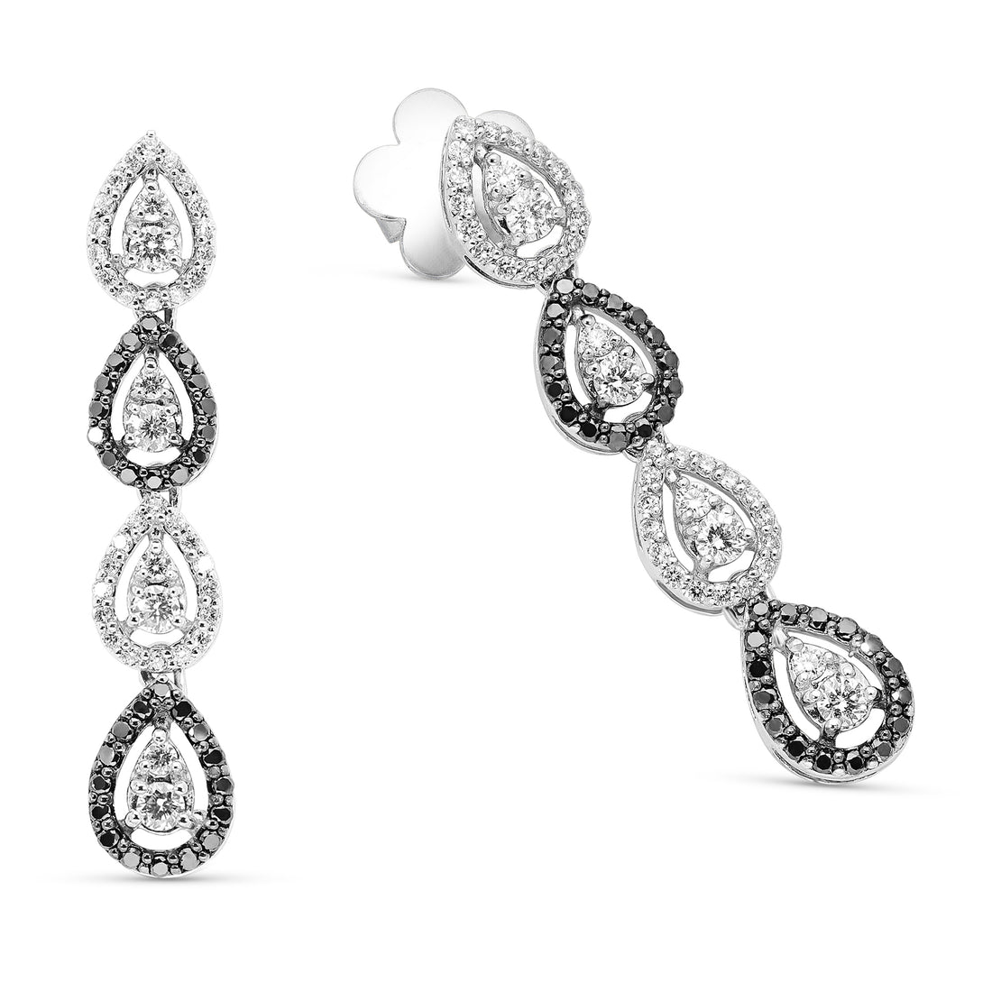 White and Black Diamond Pear Shaped Design Earrings - 1 Carat