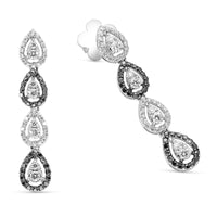 White and Black Diamond Pear Shaped Design Earrings - 1 Carat