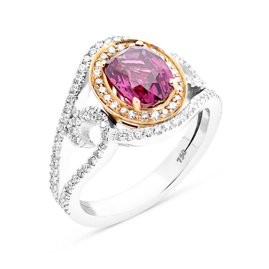 Pinkish Redish Ruby Unique Split Shank Birthstone Ring