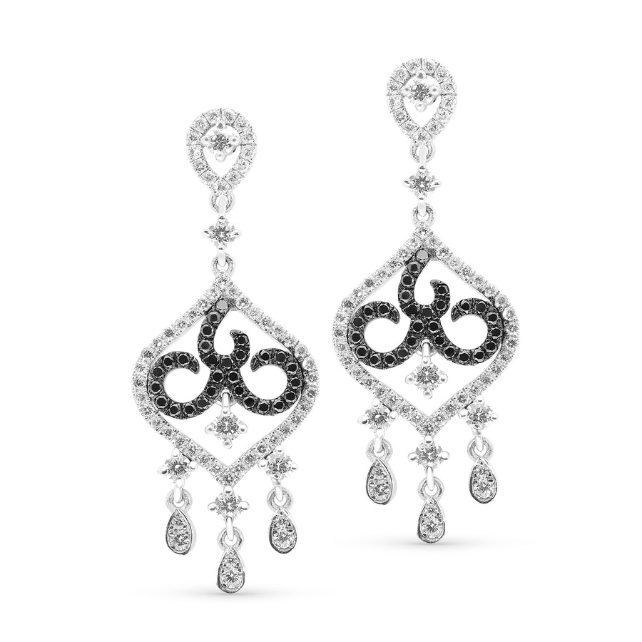 White and Black Diamond Chandelier Earrings - 1.5 Carat