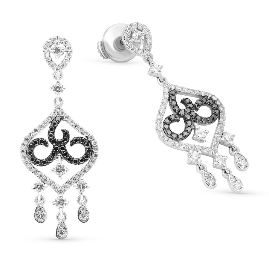 White and Black Diamond Chandelier Earrings - 1.5 Carat