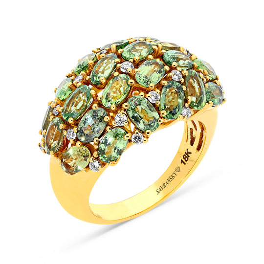 Natural Green Sapphire Cluster Dome Ring