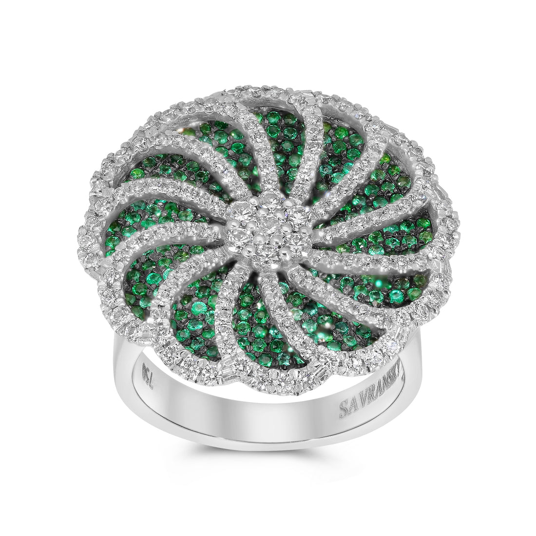 Emerald & Diamond Flower-Shaped Spinning Ring