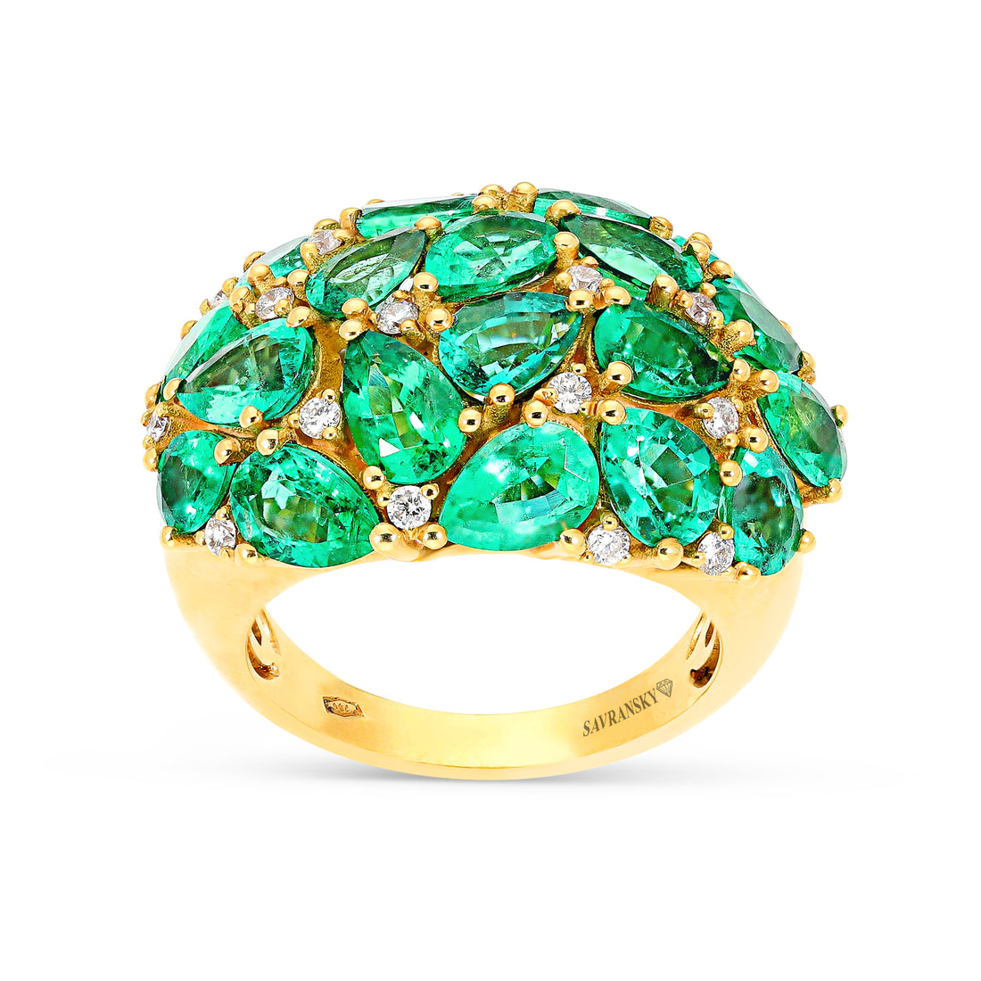Pear Shaped Green Emerald Dome Ring