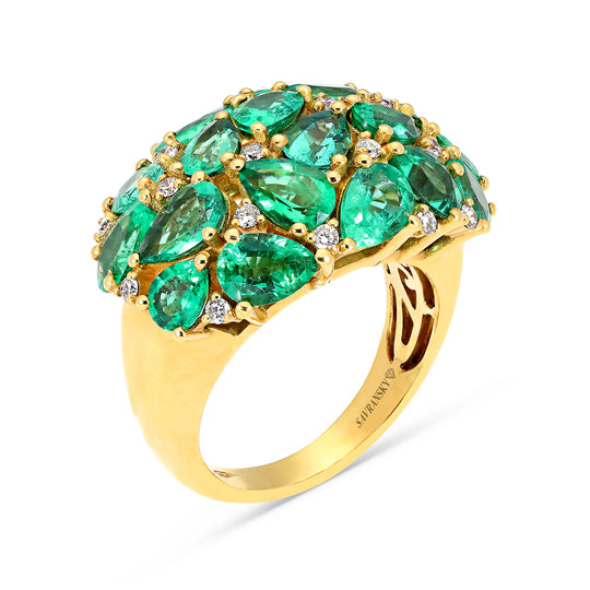 Pear Shaped Green Emerald Dome Ring