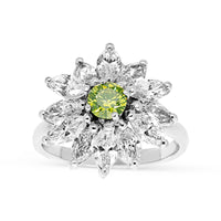 Green Tourmaline Marquise Cut Diamond Flower Ring - 3.7 Carat