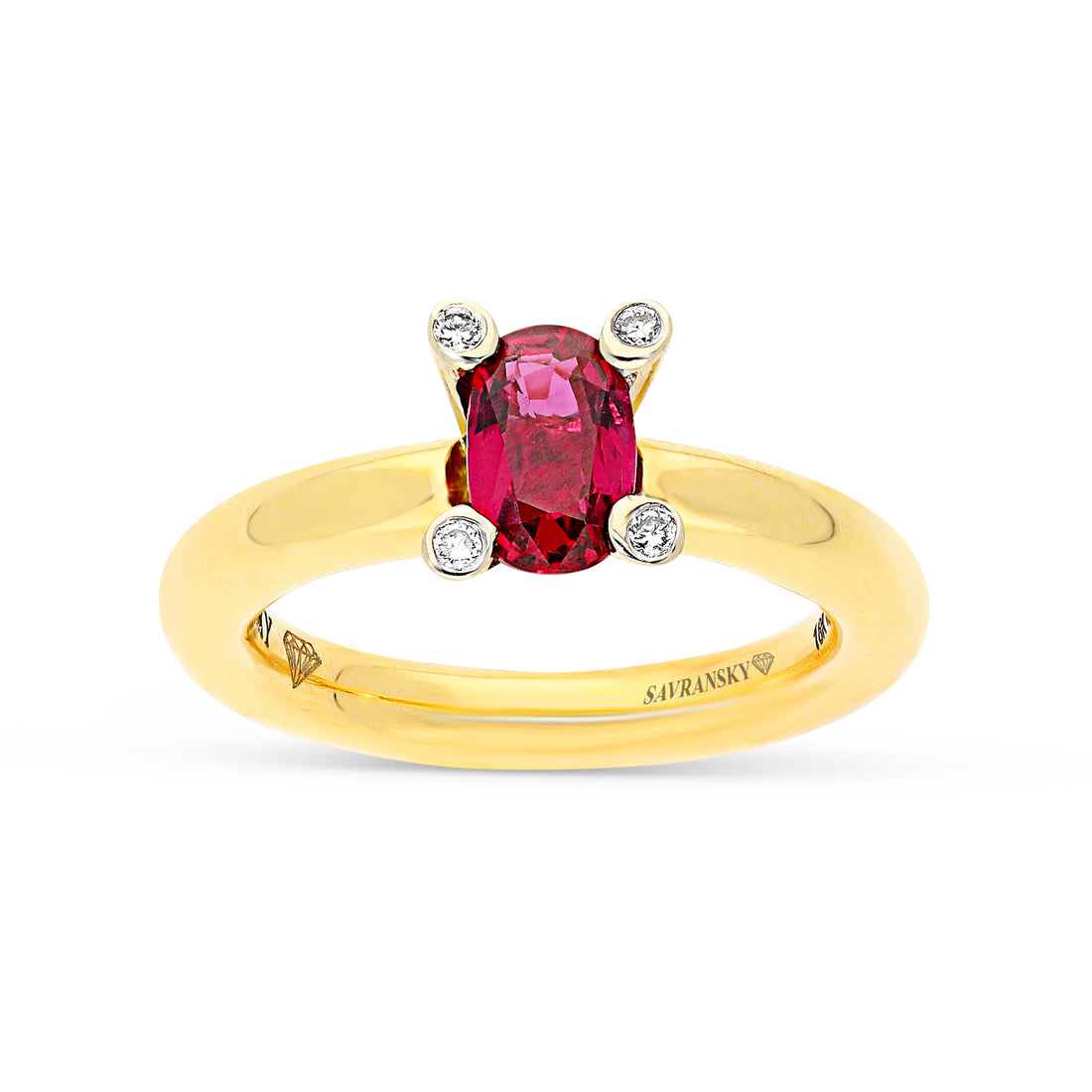 Oval Cut Natural Ruby Diamond Detail Four Prong Birthstone Ring