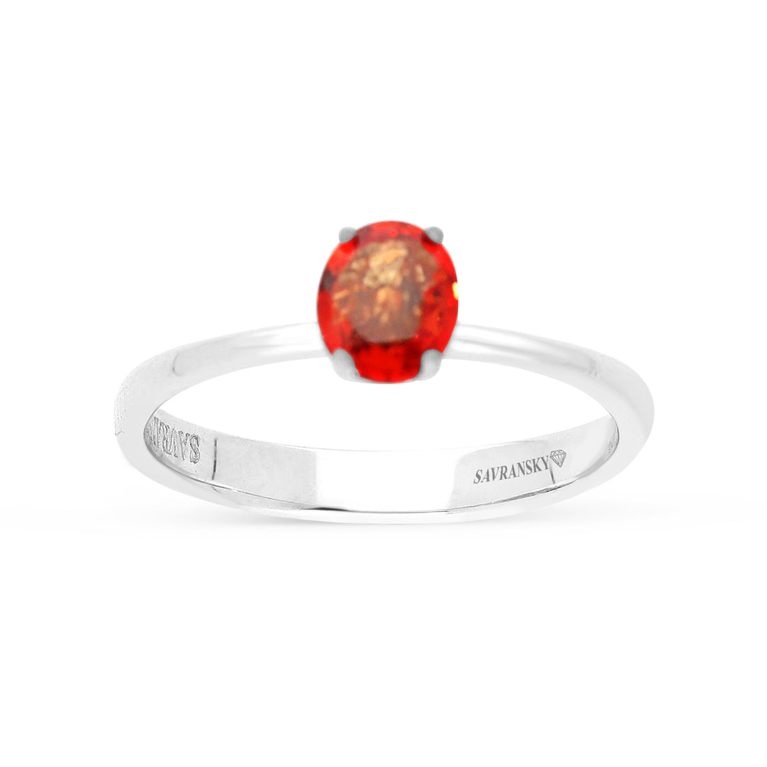 Birthstone Oval Cut Orange and Red Sapphire Solitaire Ring