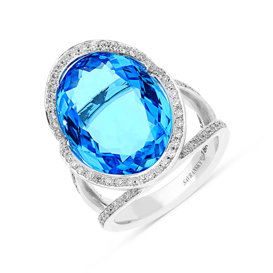 Oval Cut Blue Topaz Cocktail Ring - 22.26 Carat