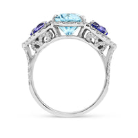 Oval Cut Aquamarine & Tanzanite Ring - 4.72 Carat