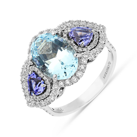 Oval Cut Aquamarine & Tanzanite Ring - 4.72 Carat
