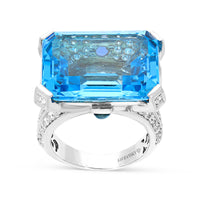 Emerald Cut Blue Topaz Extraordinary Ring - 26.65 Carat