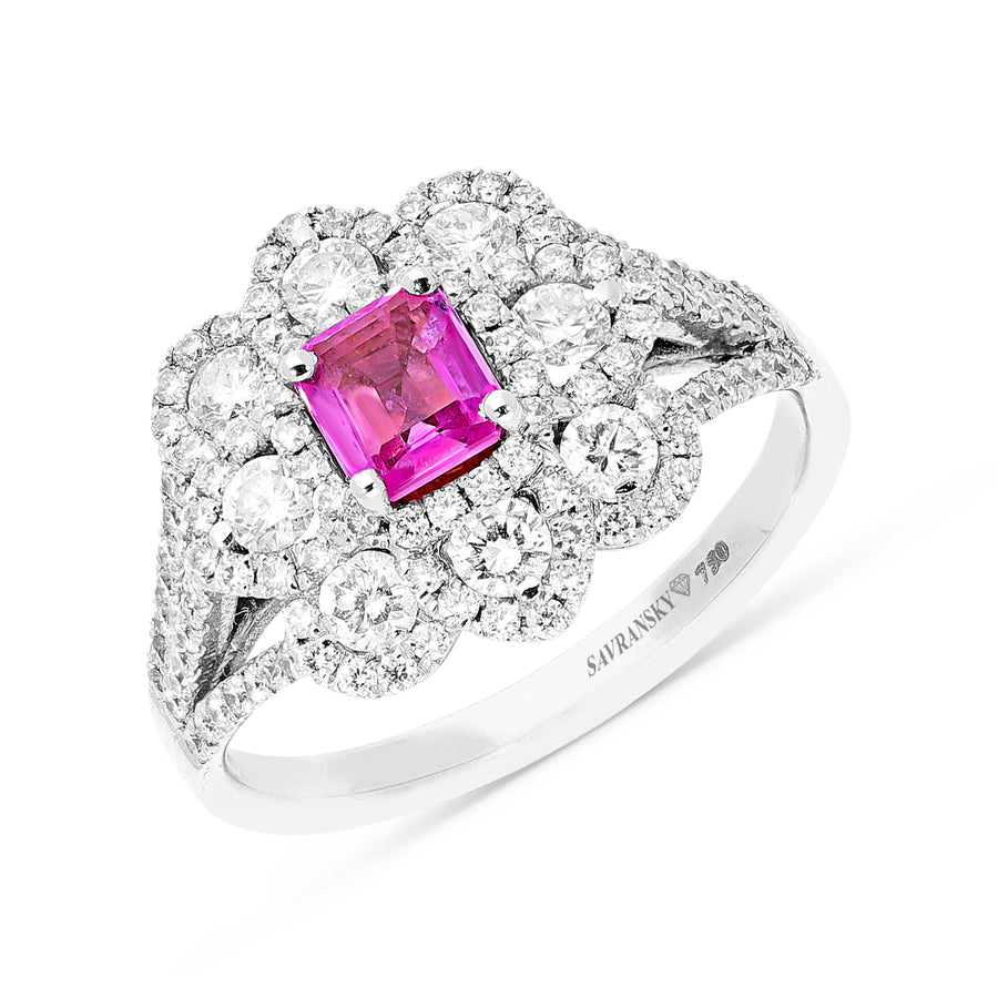 Pink Sapphire Flower Shaped Ring - 1.6 Carat