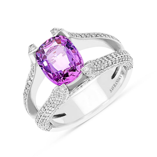 Pink Sapphire Split Shank Ring - 4.42 Carat