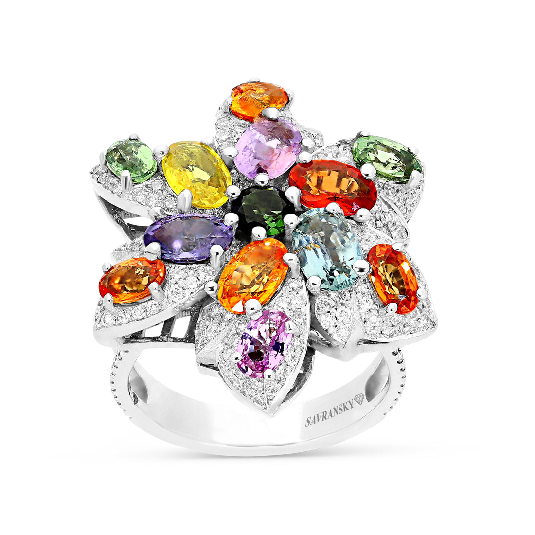 Sapphire Mix Flower Shaped Ring - 6.28 Carat