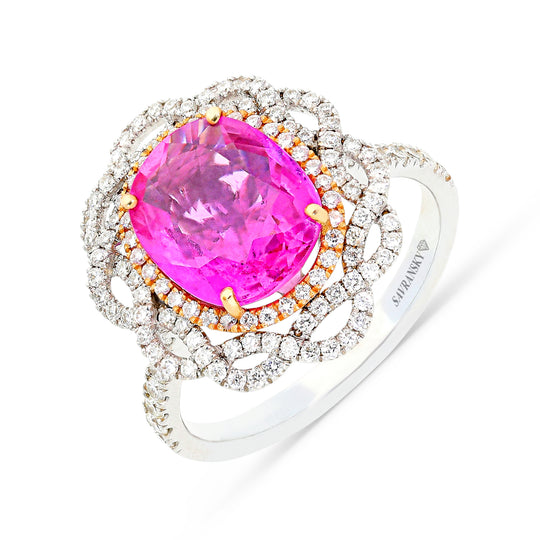 Pink Sapphire Flower Shaped Ring - 4.1 Carat