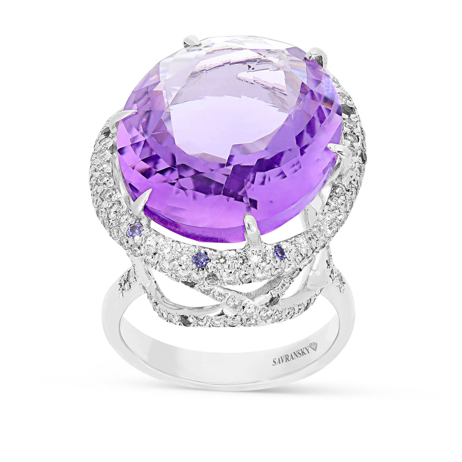 Oval Cut Purple Amethyst Cocktail Ring