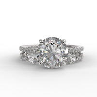 Round Brilliant Cut Hidden Halo Pave Band Engagement Ring Bridal Set - 404
