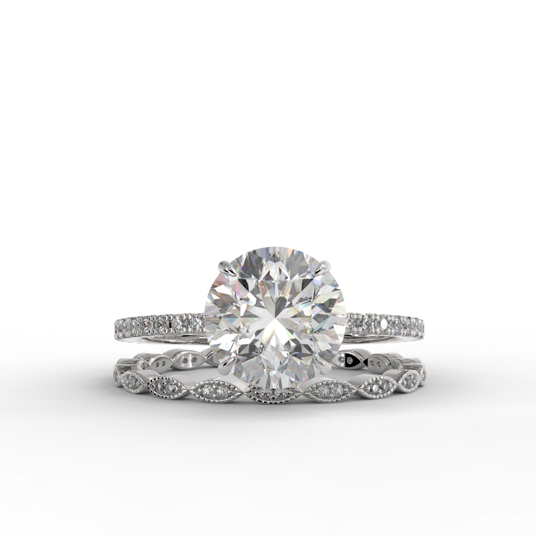 Round Brilliant Cut Unique Pave Engagement Ring Bridal Set - 403