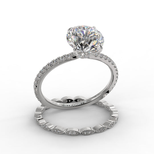 Round Brilliant Cut Unique Pave Engagement Ring Bridal Set - 403
