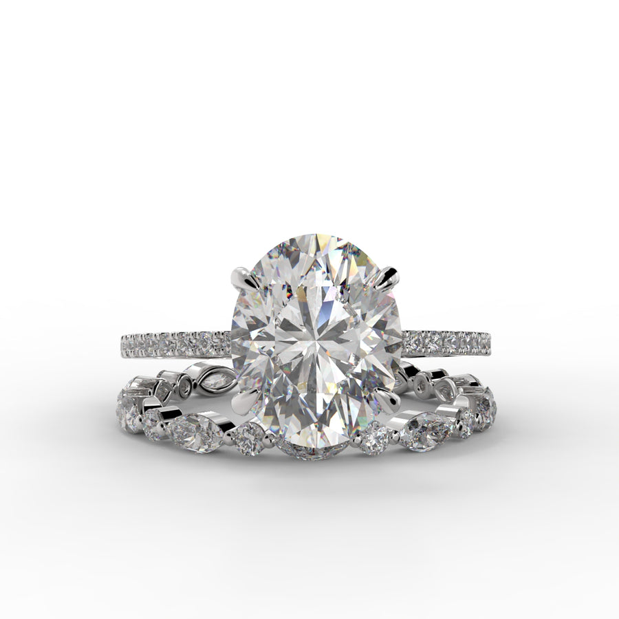 Oval Cut Hidden Halo Pave Engagement Ring Bridal Set - 368