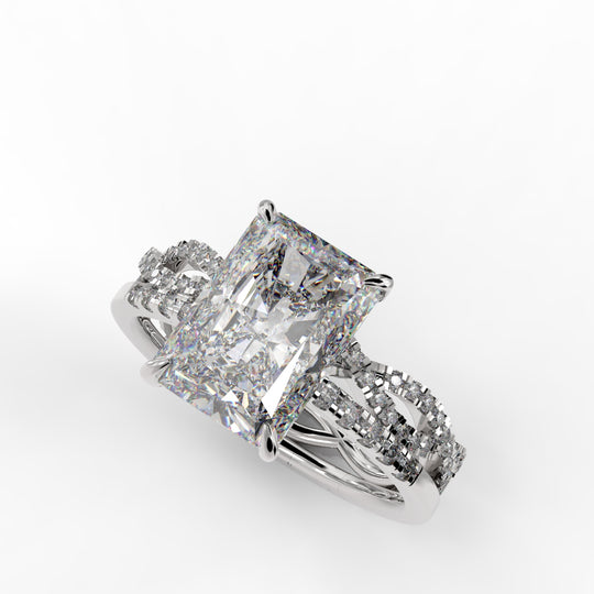 Radiant Cut Pave Unique Engagement Ring Bridal Set - 488