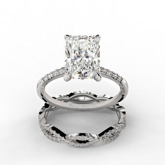 Radiant Cut Pave Unique Engagement Ring Bridal Set - 488