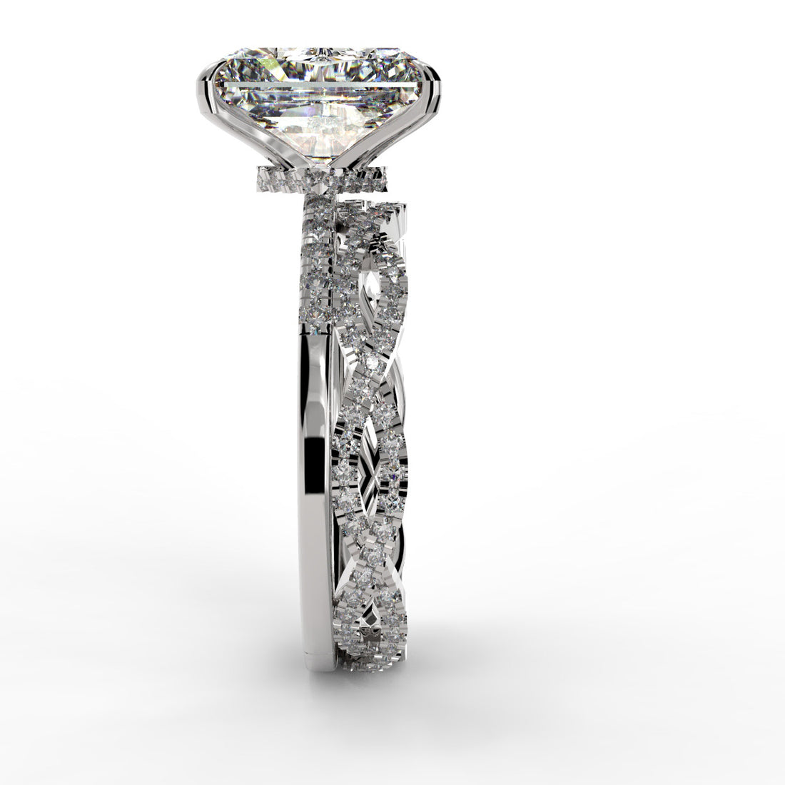 Radiant Cut Pave Unique Engagement Ring Bridal Set - 488