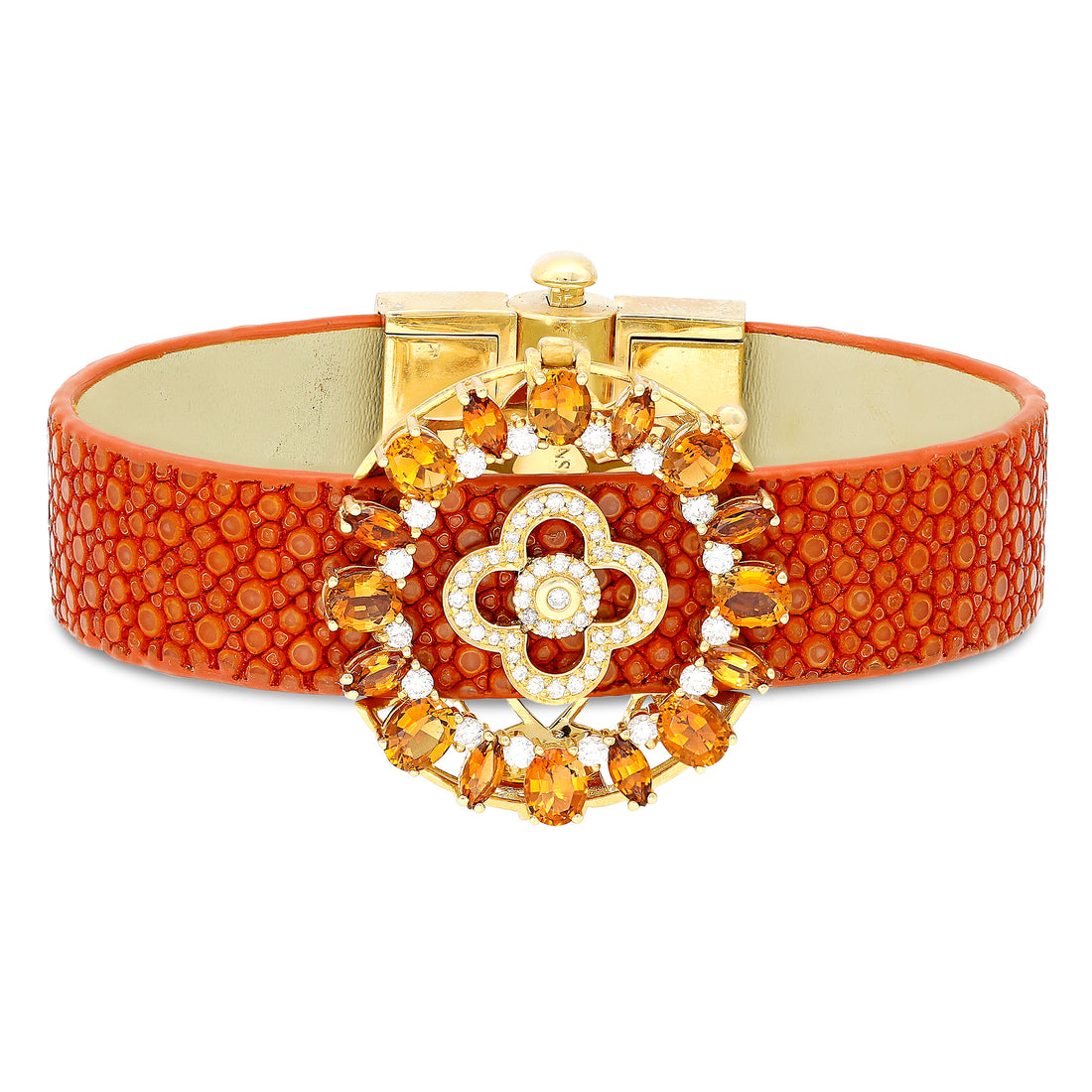 Stingray Leather Bracelet with Orange Tourmalines - 4.86 Carat