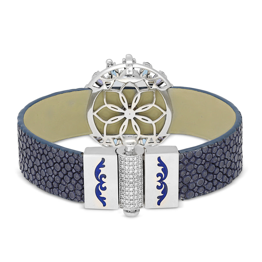 Stingray Leather Bracelet With Blue Sapphires - 4.62 Carat