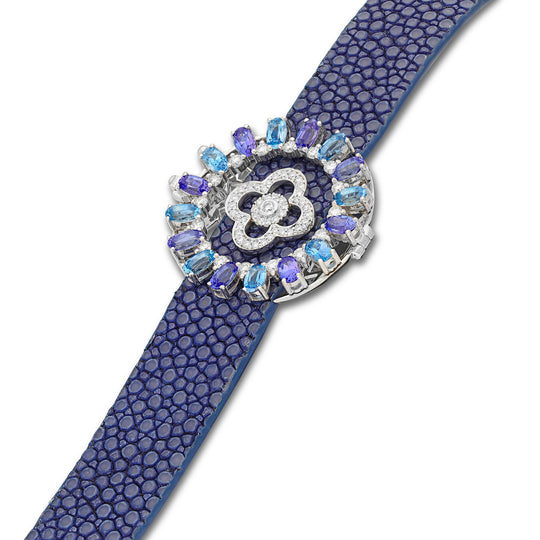 Stingray Leather Bracelet With Blue Sapphires - 4.62 Carat