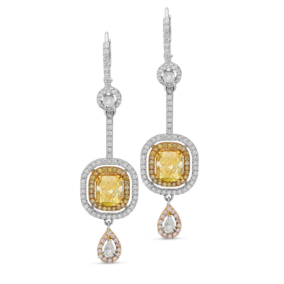 Fancy Color Diamond Mix Dangling Earrings - 4.8 Carat